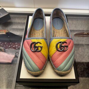 GUCCI Double G Marmont Pastel Matelasse Leather Espadrilles Size 36.5